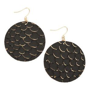 New! Mermaid Genuine Leather Disc Earrings in Black and Gold